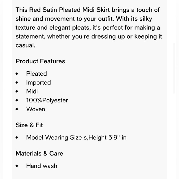 Red Satin Pleated Midi Skirt - Picture 10 of 10